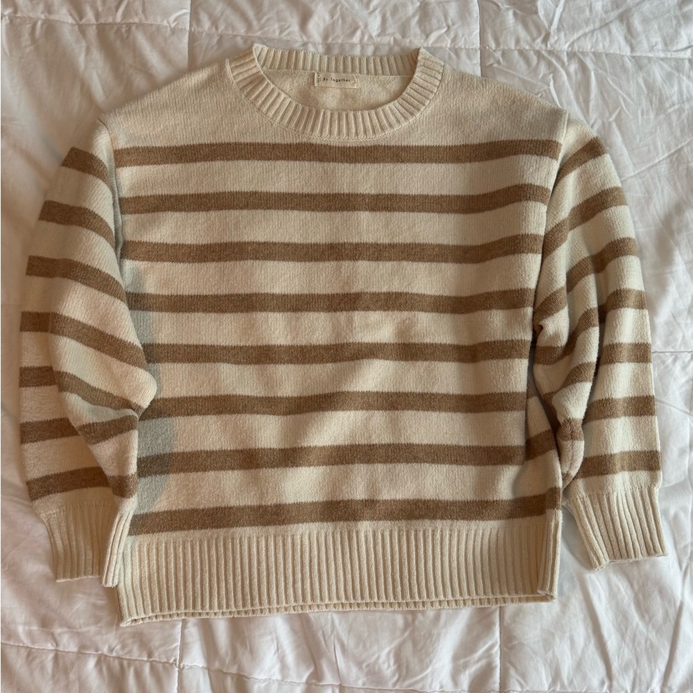 By Together Cream and Tan Striped Sweater